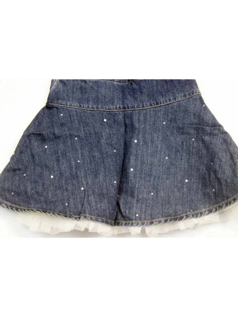 2008 Gymboree Winter Snowflake Denim Skirt Tulle Rhinestones Flare sz 3 Lined